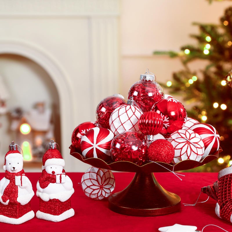Alupssuc 112pcs Christmas Balls Ornaments Set, Shatterproof Plastic Baubles Christmas Penguin, Polar Bear for Xmas Tree Holiday Wedding Party Decorations with Hanging Strings, Red and White - Image 4